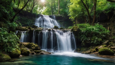 Beautiful waterfall in deep forest of Thailand. Long exposure shot.の写真素材
