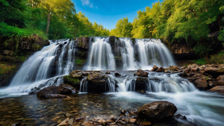 Waterfall in the forest. Summer landscape with a waterfall in the forest.
