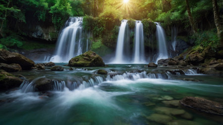 Beautiful waterfall in deep forest at Huay Mae Kamin waterfall National Park, Kanchanaburi, Thailand