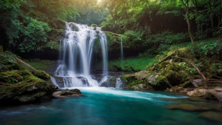 Beautiful waterfall in the forest. Long exposure image of waterfall in the forest