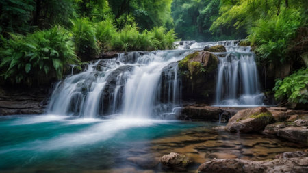 Beautiful waterfall in the forest, long exposure shot, Thailand.