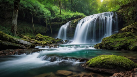 Waterfall in deep forest at Kanchanaburi province, Thailand