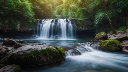 Waterfall in deep forest. Beautiful waterfall in deep forest. Waterfall in deep forest.の写真素材
