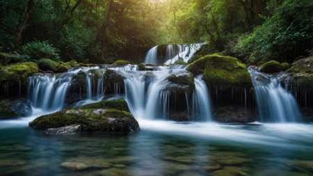 Beautiful waterfall in deep forest at Phu Soi Dao National Park, Thailandの写真素材