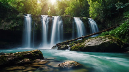 Beautiful waterfall in deep forest at Huay Mae Kamin Waterfall, Kanchanaburi, Thailandの写真素材