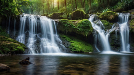 Beautiful waterfall in deep forest. Beautiful waterfall in deep forest.の写真素材