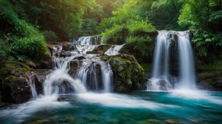 Beautiful waterfall in deep forest, Thailand. Long exposure shot.