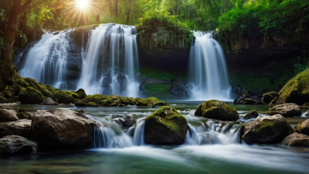 Beautiful waterfall in deep forest. Waterfall in deep forest.