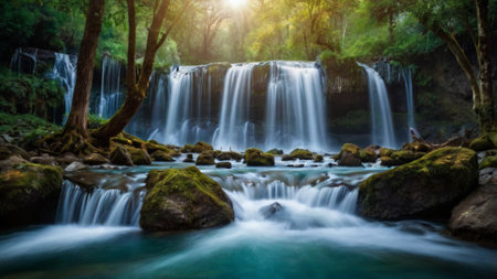 Waterfall in deep forest at Kanchanaburi province, Thailandの写真素材