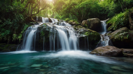 Waterfall in deep forest at Kanchanaburi province, Thailand