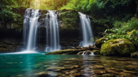 Waterfall in deep forest at Erawan National Park, Kanchanaburi, Thailand