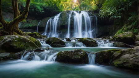 Waterfall in deep forest at Kanchanaburi province, Thailand