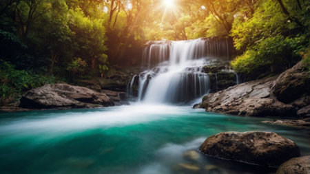 Erawan Waterfall in Kanchanaburi province, Thailandの写真素材