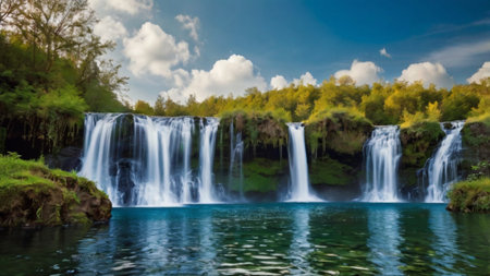Panoramic view of Plitvice Lakes National Park in Croatiaの写真素材