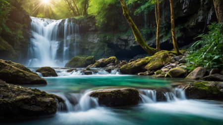 Waterfall in deep forest at Kanchanaburi province, Thailand