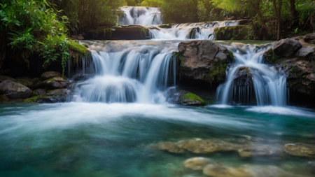 Waterfall in deep forest at Kanchanaburi province, Thailandの写真素材