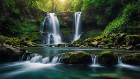 Beautiful waterfall in deep forest. Beautiful waterfall in deep forest.の写真素材