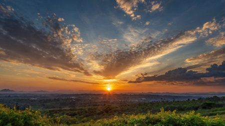 Beautiful sunset over the hills in the countryside, Chiang Mai, Thailandの写真素材