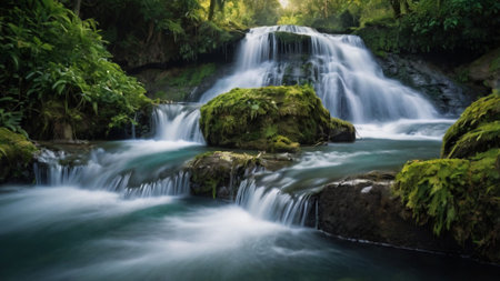 Waterfall in deep forest at Kanchanaburi province, Thailandの写真素材