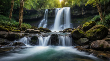 Waterfall in deep forest at Phu Soi Dao National Park, Thailandの写真素材