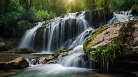 Beautiful waterfall in deep forest of Thailand. Waterfall in deep forest.の写真素材