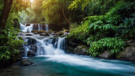 Beautiful waterfall in deep forest at Kanchanaburi province, Thailand