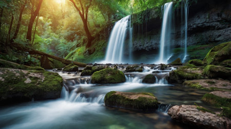 Beautiful waterfall in the deep forest of Thailand. Long exposure.