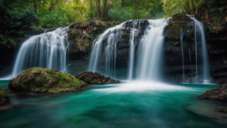 Waterfall in deep forest at Kanchanaburi province, Thailandの写真素材
