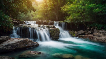 Waterfall in deep forest at Kanchanaburi province, Thailandの写真素材