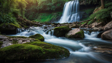Waterfall in deep forest at Kanchanaburi province, Thailandの写真素材