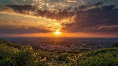 Sunset over the city of Chiangmai, Thailand.の写真素材