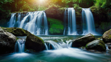 Beautiful waterfall in the forest, Thailand. Panoramic view.の写真素材