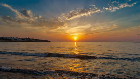Sunset on the beach of the Adriatic Sea in Croatiaの写真素材
