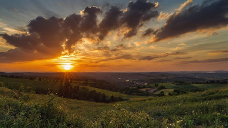 Sunset in the Tuscany, Italy. Panoramic viewの写真素材