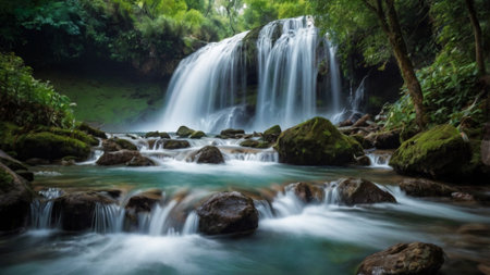 Waterfall in deep forest at Kanchanaburi province, Thailand