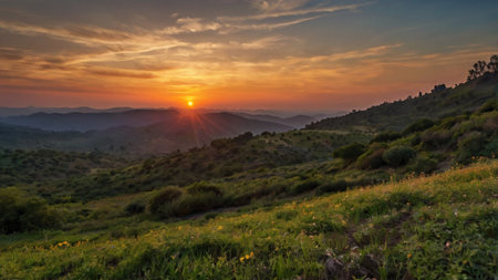 Sunset in the mountains of the province of Alicante, Spainの写真素材
