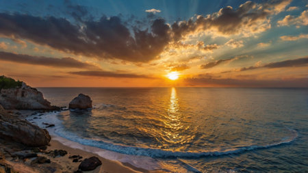 Sunset over the sea. Beautiful seascape. Panoramic view.の写真素材