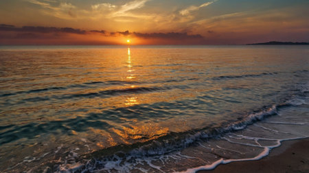 Sunset over the sea. Beautiful sunset over the sea. Seascape.の写真素材