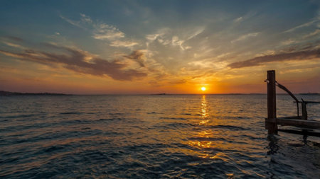 Sunset at the lake Balaton, Hungary. Panorama.の写真素材