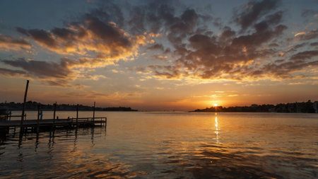 Beautiful sunset over the sea. Sunset on the lake. Beautiful sunset on the lake.の写真素材