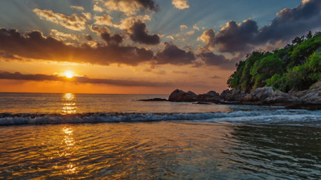 Sunset on the beach of the island of Koh Samui, Thailandの写真素材