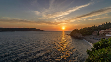 Sunset on the Adriatic Sea in Dubrovnik, Croatiaの写真素材