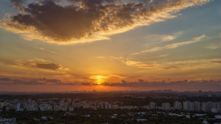 Sunset over the city, Bangkok, Thailand. Panorama.の写真素材