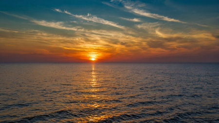 Sunset over the sea. Beautiful sunset over the sea in summerの写真素材