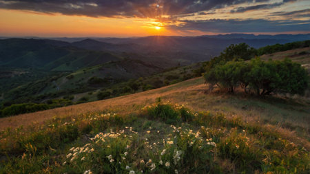 Sunset in the mountains.の写真素材