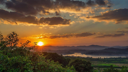 Sunset at Phu Kradueng National Park, Loei, Thailandの写真素材