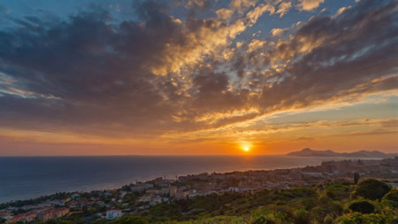 Sunset over the city of Palermo, Sicily, Italyの写真素材
