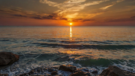 Sunset over the sea. Beautiful seascape. Nature composition.の写真素材