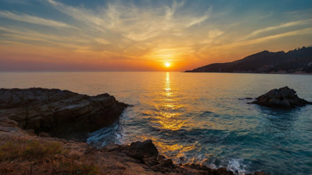 Beautiful seascape. Sunset over the sea. Crimea, Ukraineの写真素材