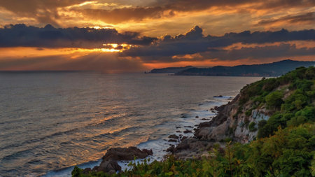 Sunset over the sea in the evening. Crimea, Ukraine.
